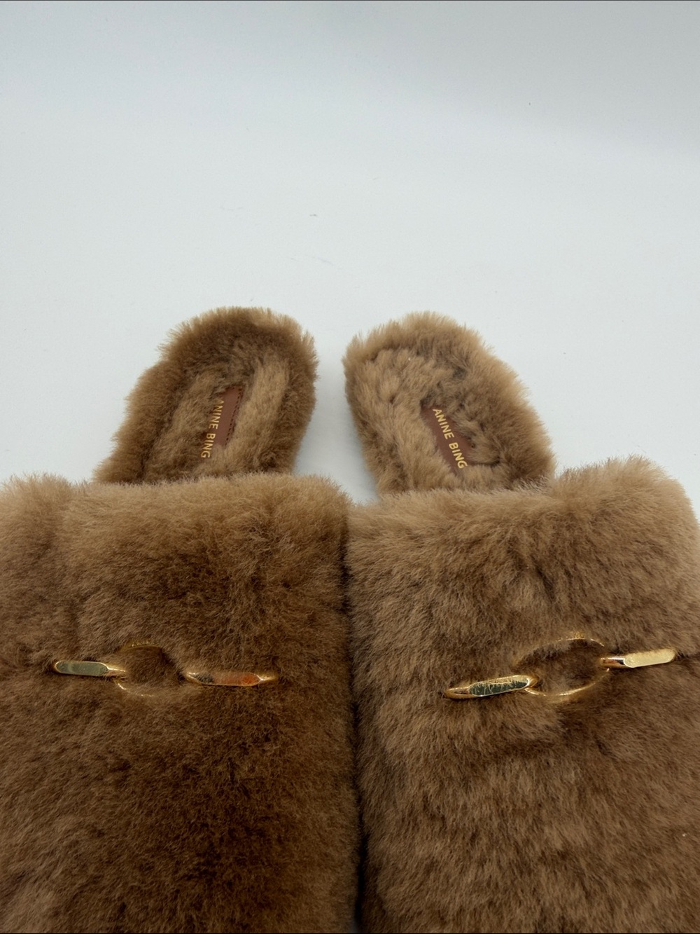 Anine Bing Shearling Mules in Yellow Gold 38 S90 - Picture 7 of 7